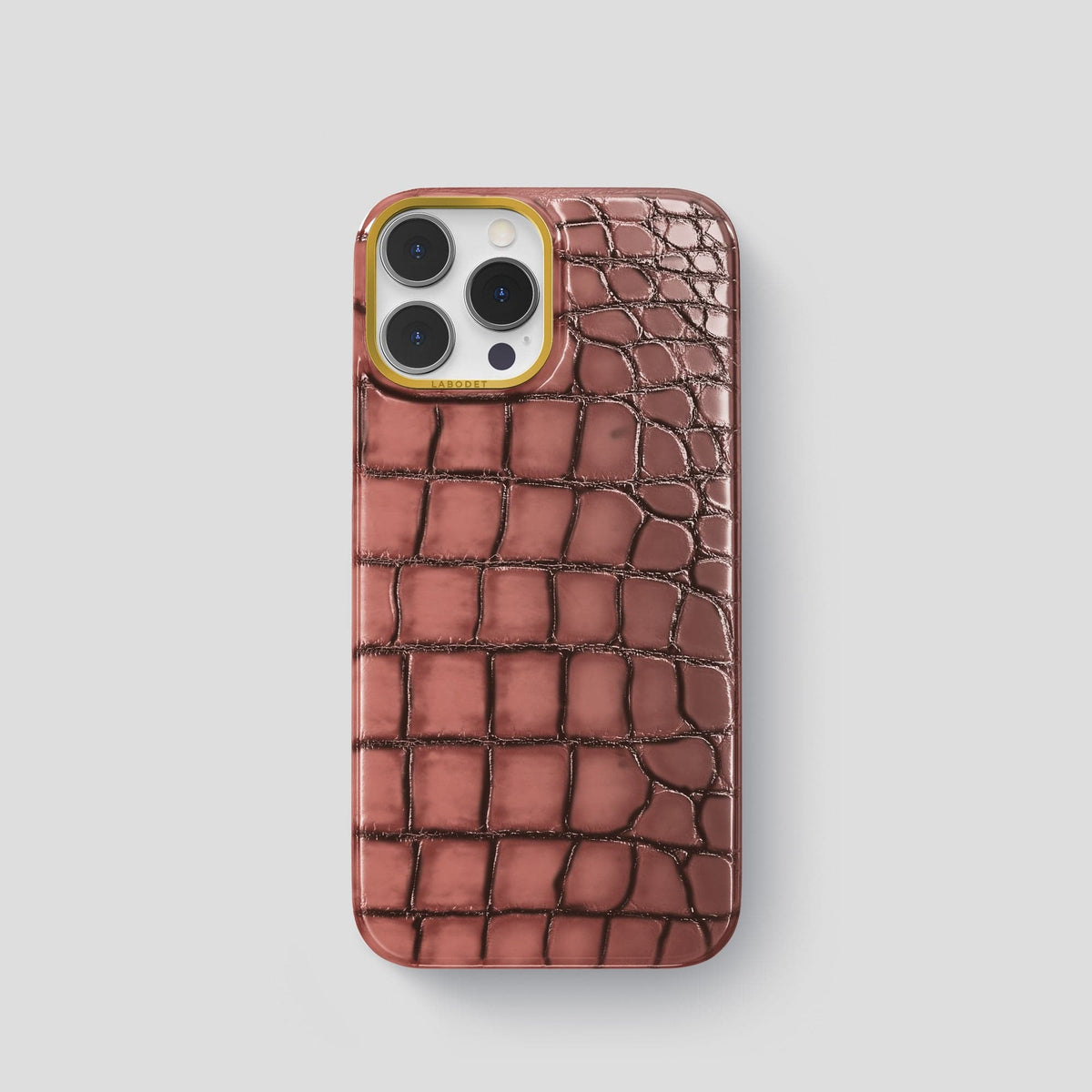 Wine-Sediment iPhone 15 Pro Classic Case Patina Alligator with Gold Metal -1 | Wine-Sediment-Gold