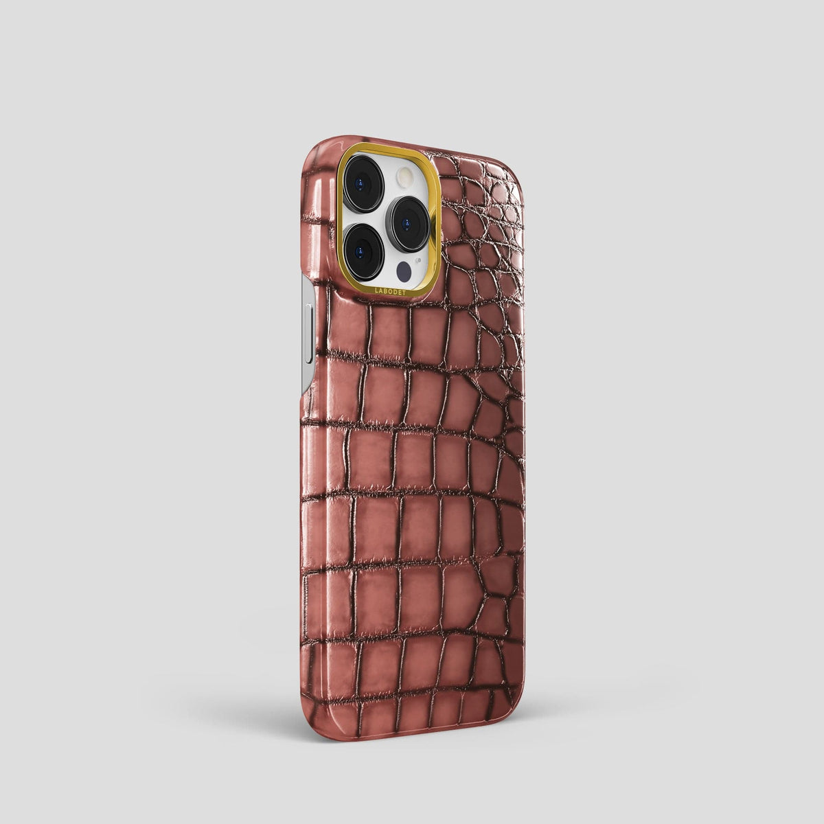 Wine-Sediment iPhone 15 Pro Classic Case Patina Alligator with Gold Metal -2 | Wine-Sediment-Gold