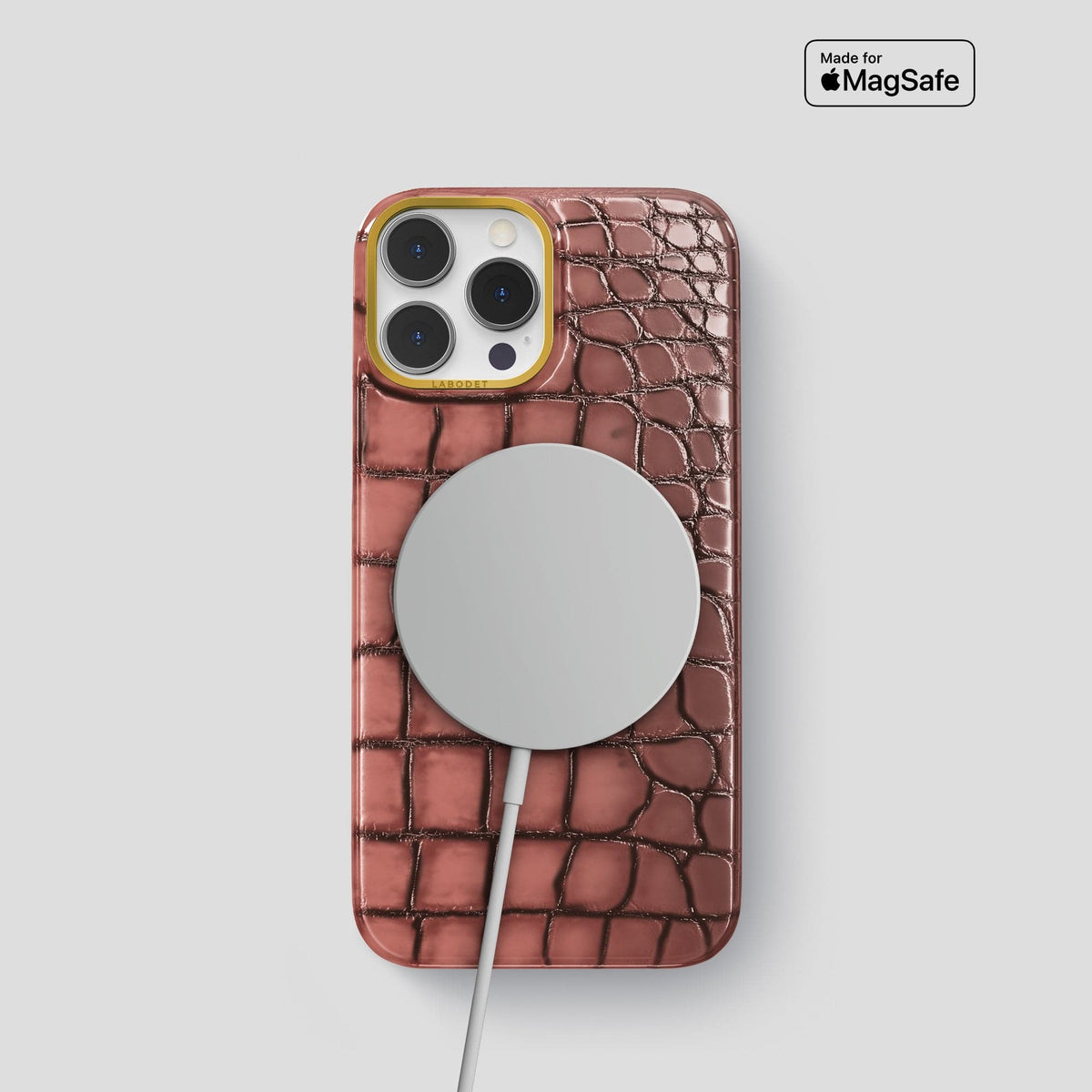 Wine-Sediment iPhone 15 Pro Classic Case Patina Alligator with Gold Metal -5 | Wine-Sediment-Gold