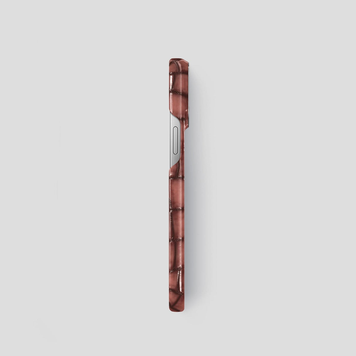Wine-Sediment iPhone 15 Pro Classic Case Patina Alligator with Steel Metal -3 | Wine-Sediment-Steel