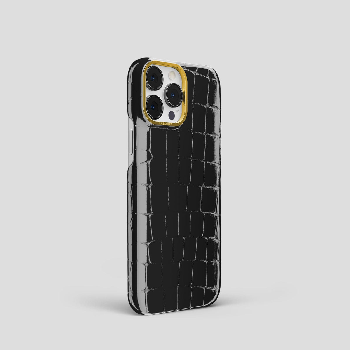 Black iPhone 15 Pro Shiny Alligator with Gold Metal -2 | Black-Gold