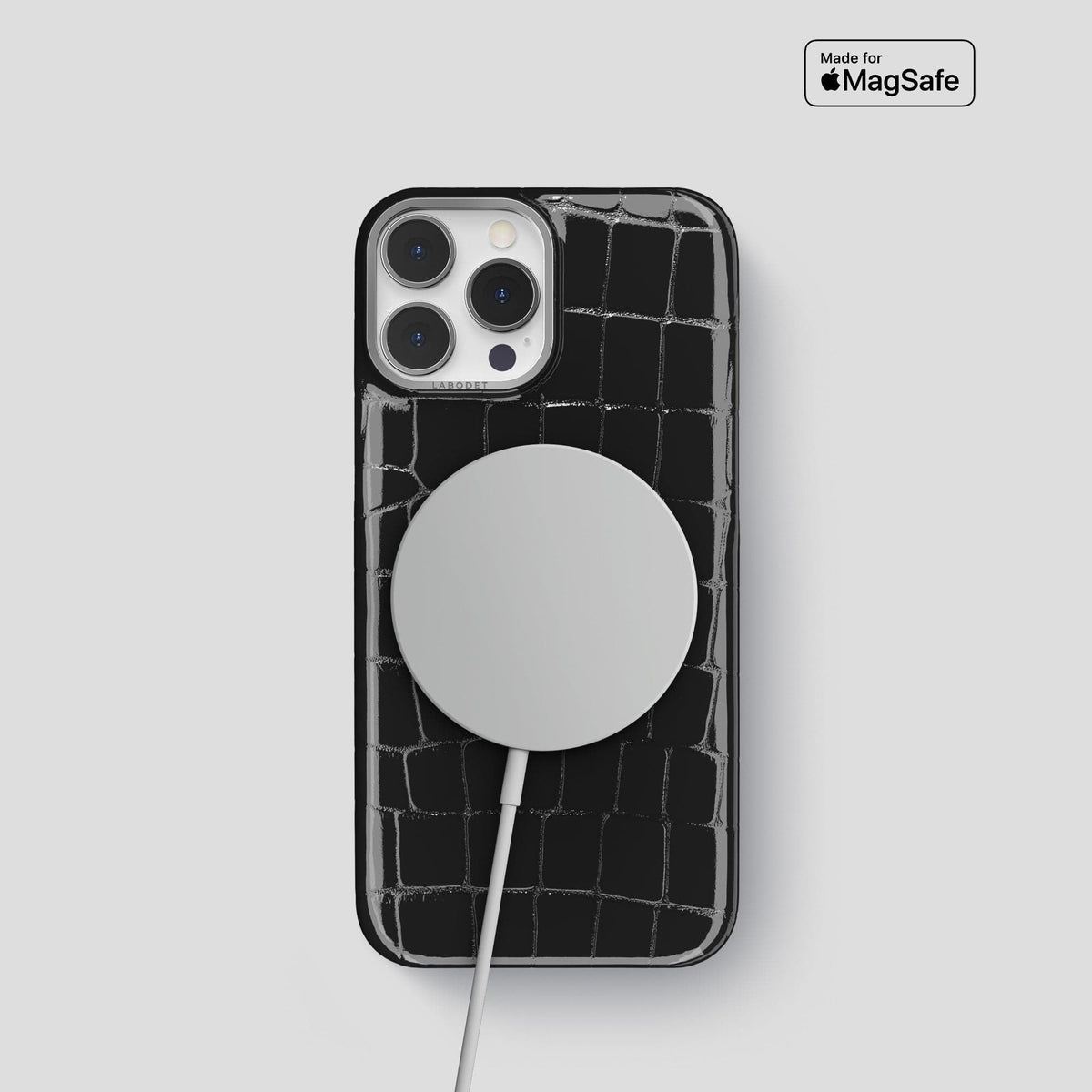 Black iPhone 15 Pro Shiny Alligator with Steel Metal -5 | Black-Steel