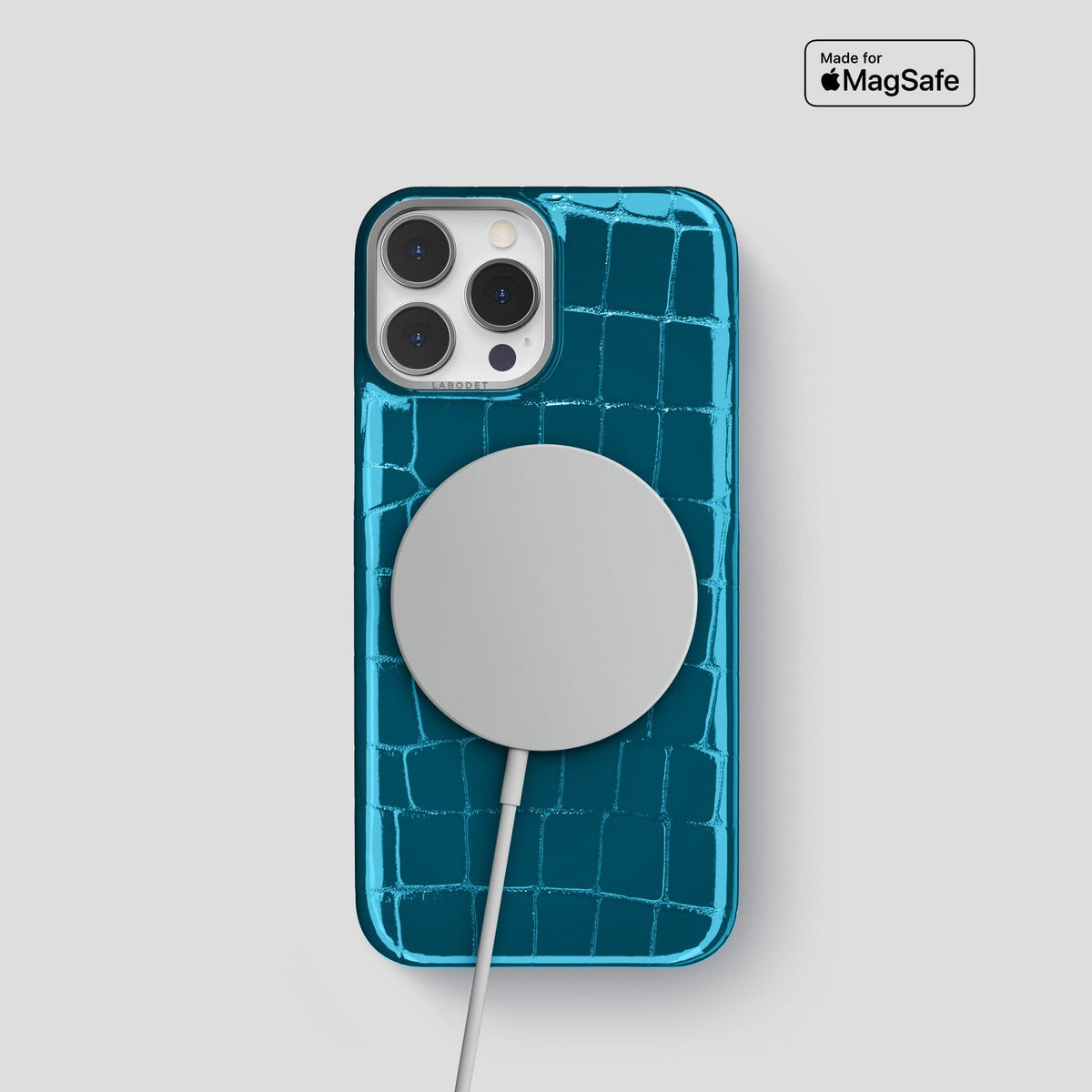 Blue iPhone 15 Pro Shiny Alligator with Steel Metal -5 | Blue-Steel