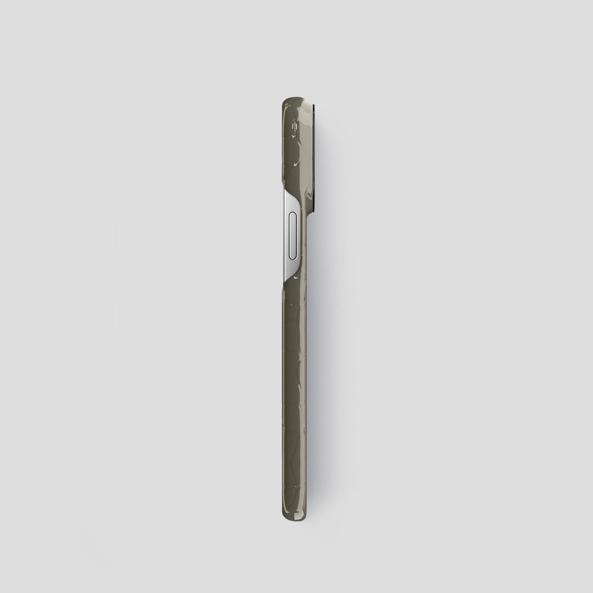 Concrete-Grey iPhone 15 Pro Shiny Alligator with Black Metal -3 | Concrete-Grey-Black