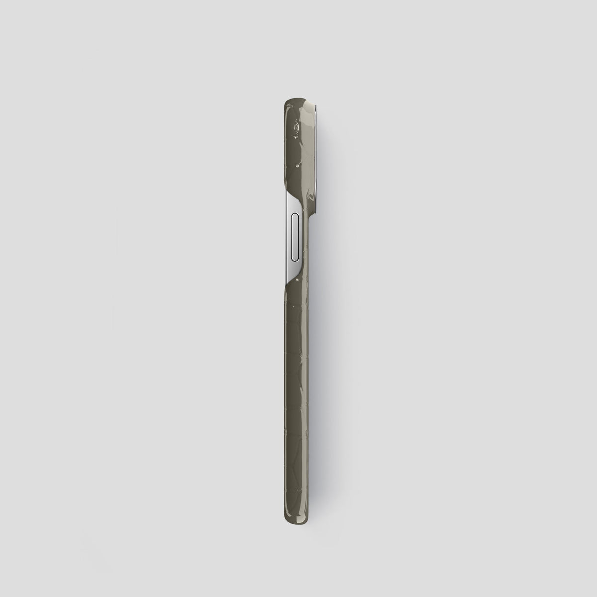Concrete-Grey iPhone 15 Pro Shiny Alligator with Steel Metal -3 | Concrete-Grey-Steel