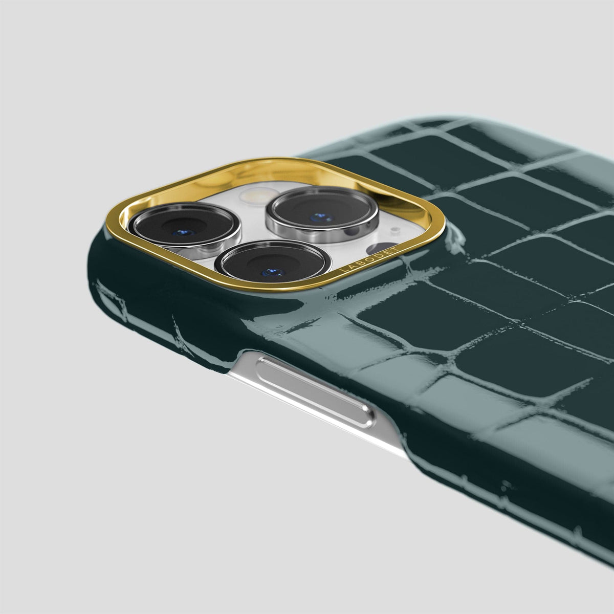 Duck Blue iPhone 15 Pro Shiny Alligator with Gold Metal -6 | Duck-Blue-Gold