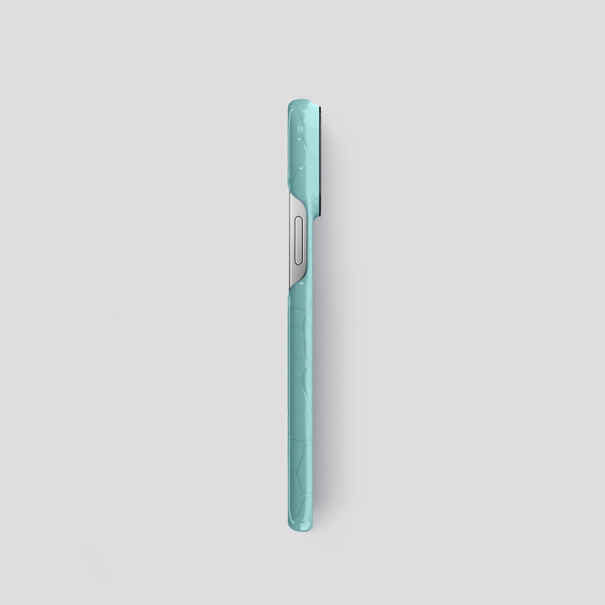 Light Blue iPhone 15 Pro Shiny Alligator with Black Metal -3 | Light-Blue-Black