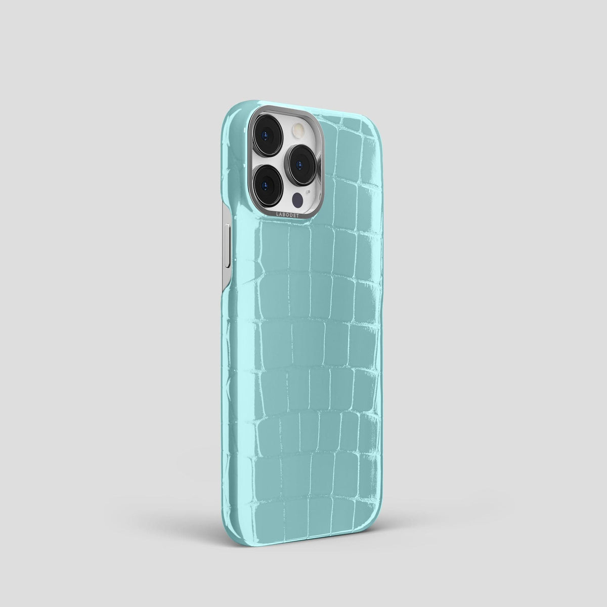 Light Blue iPhone 15 Pro Shiny Alligator with Steel Metal -2 | Light-Blue-Steel