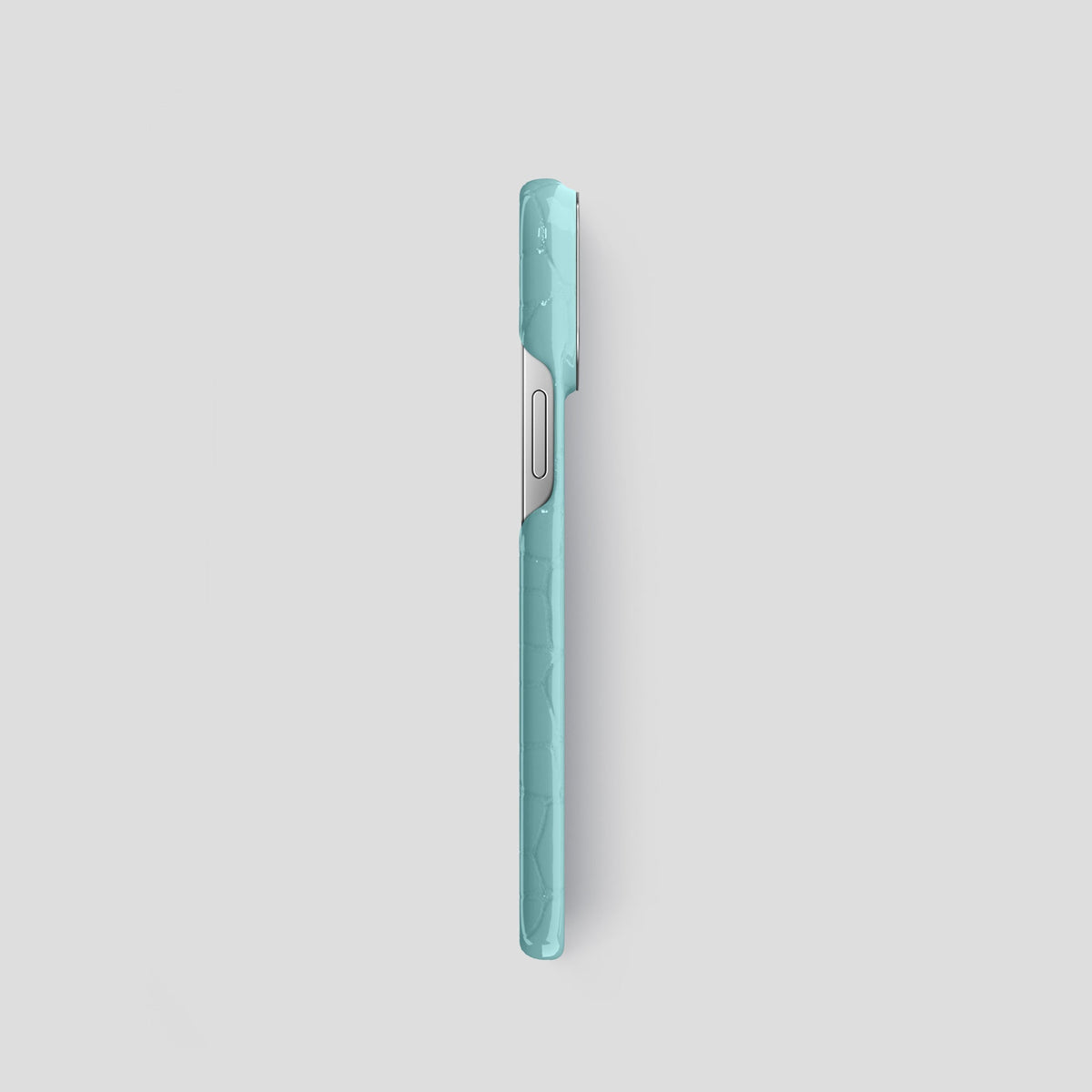 Light Blue iPhone 15 Pro Shiny Alligator with Steel Metal -3 | Light-Blue-Steel