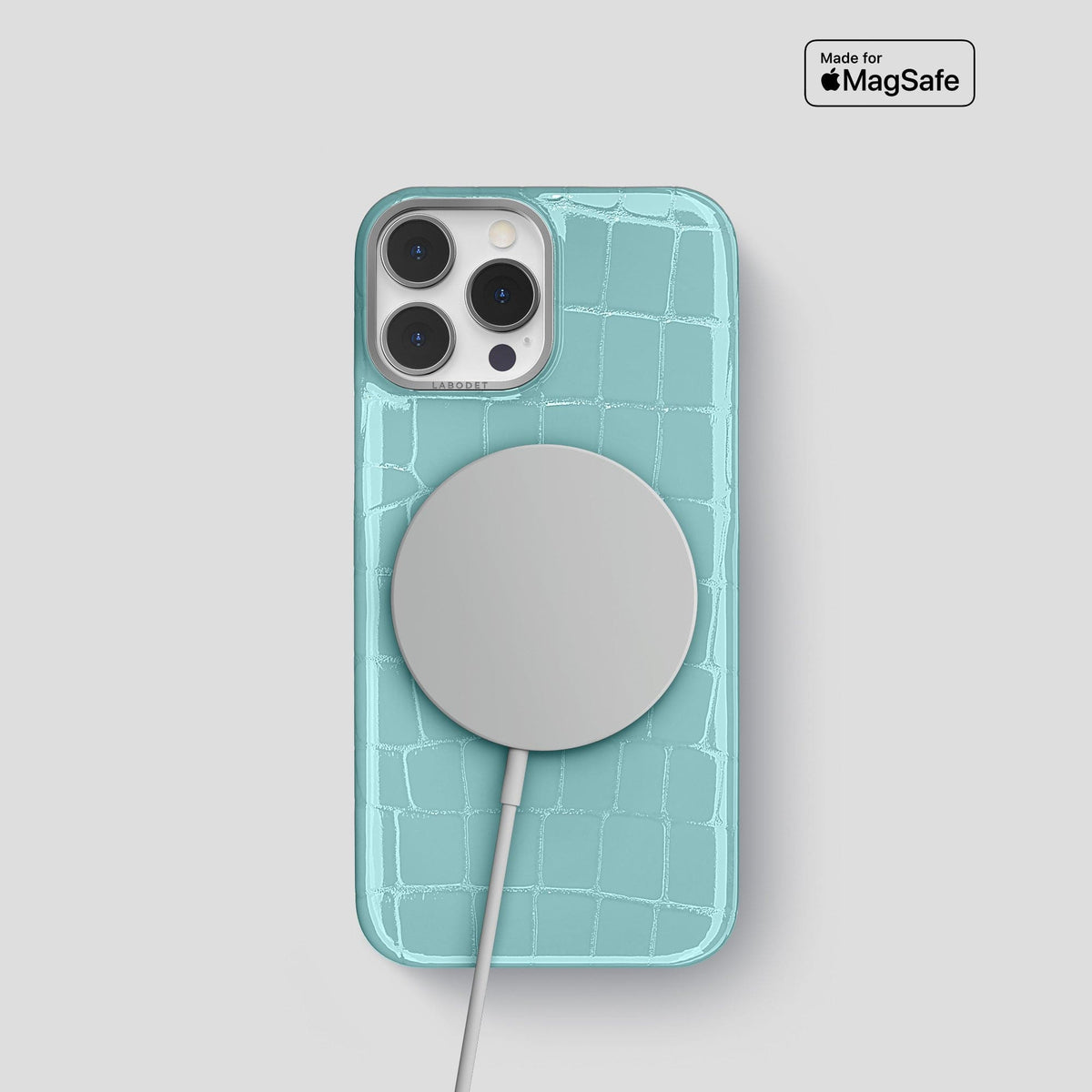 Light Blue iPhone 15 Pro Shiny Alligator with Steel Metal -5 | Light-Blue-Steel
