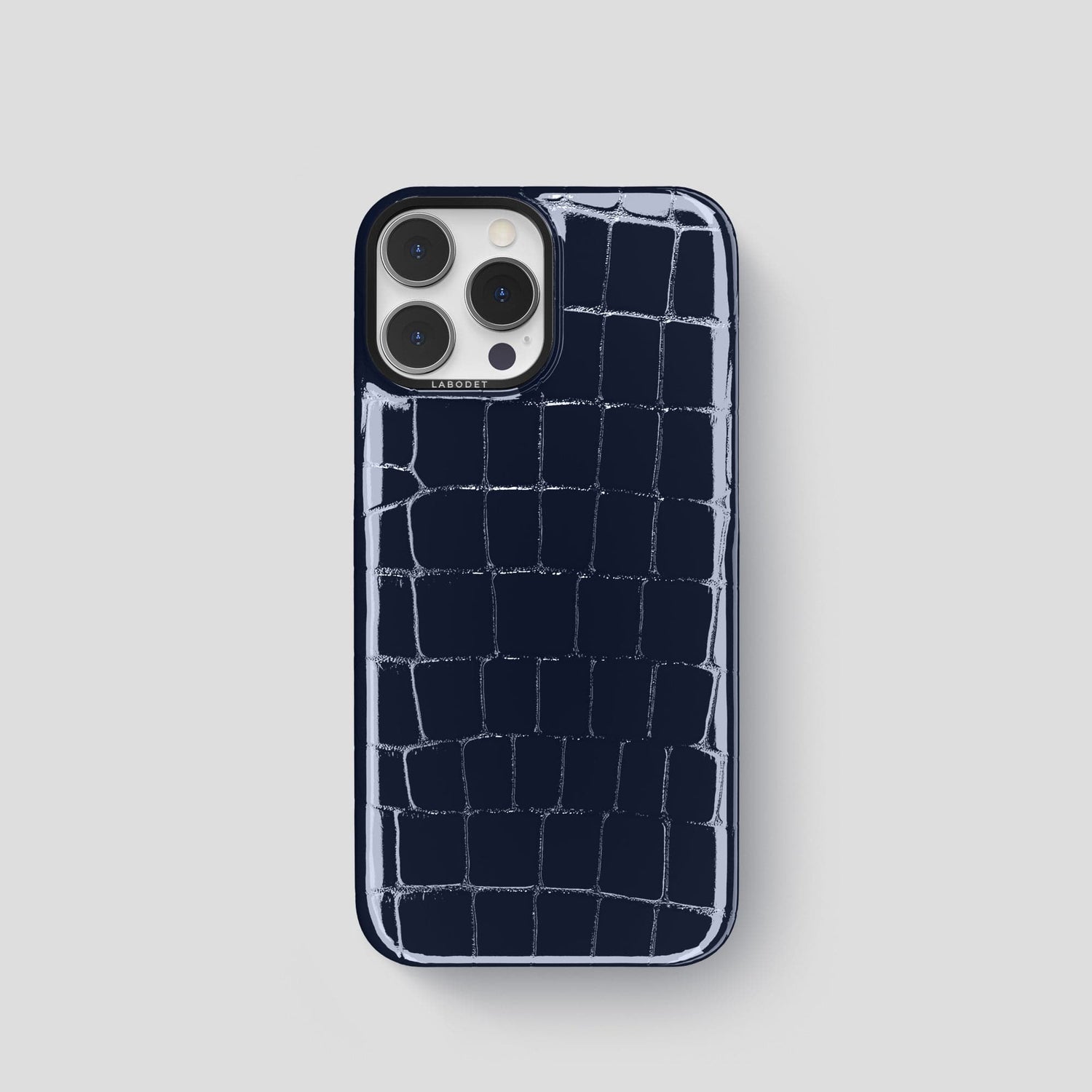 Navy-Blue iPhone 15 Pro Shiny Alligator with Black Metal -1 | Navy-Blue-Black