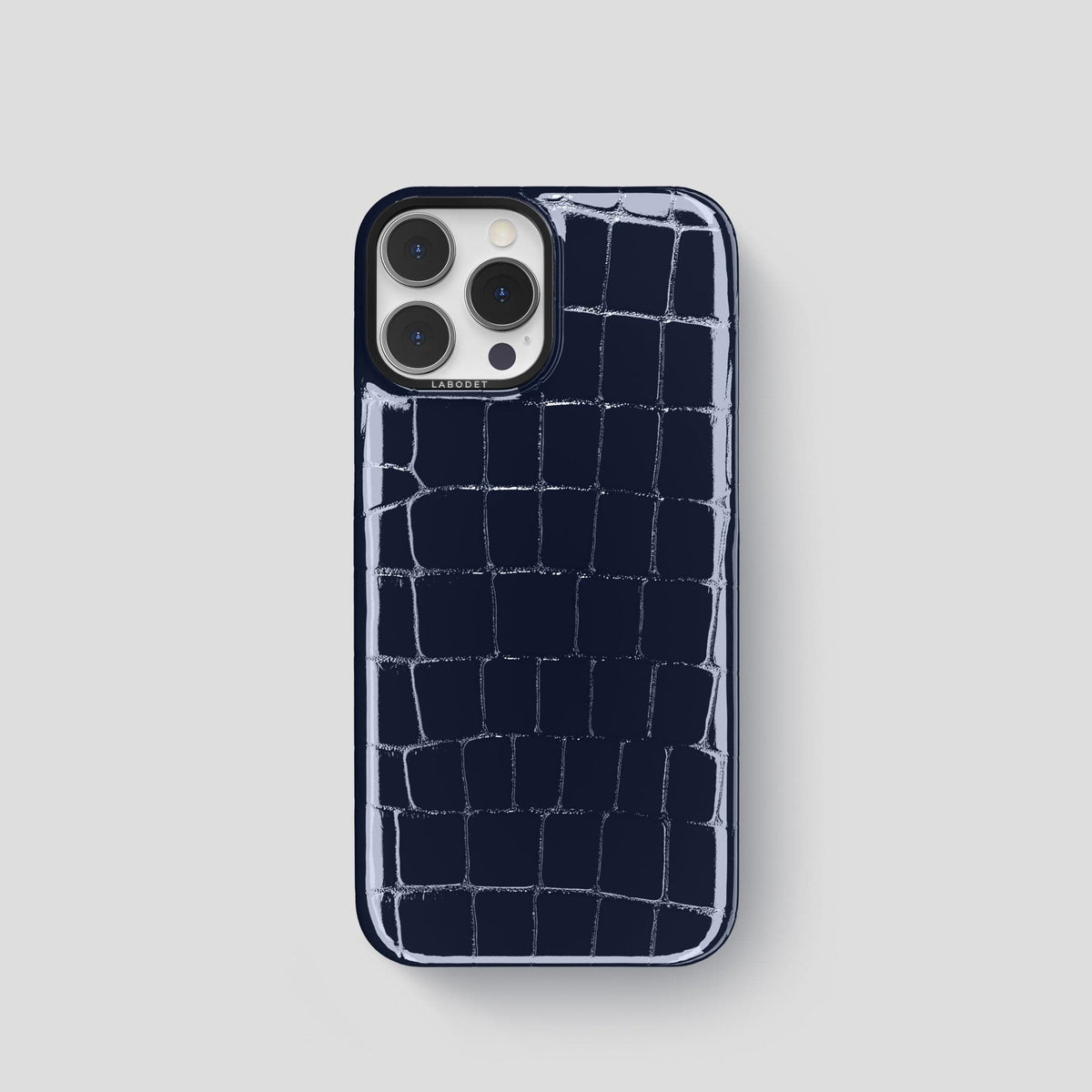 Navy-Blue iPhone 15 Pro Shiny Alligator with Black Metal -1 | Navy-Blue-Black
