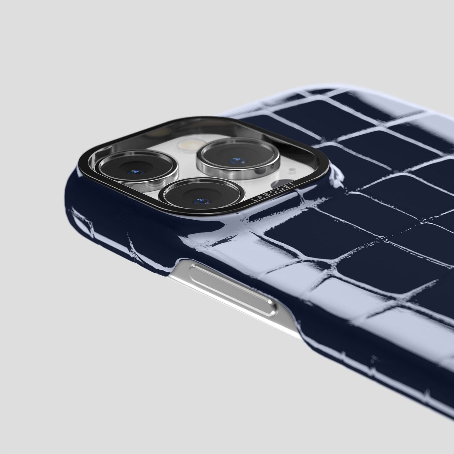 Navy-Blue iPhone 15 Pro Shiny Alligator with Black Metal -6 | Navy-Blue-Black