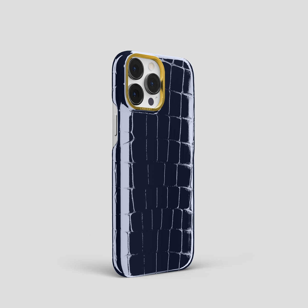 Navy-Blue iPhone 15 Pro Shiny Alligator with Gold Metal -2 | Navy-Blue-Gold
