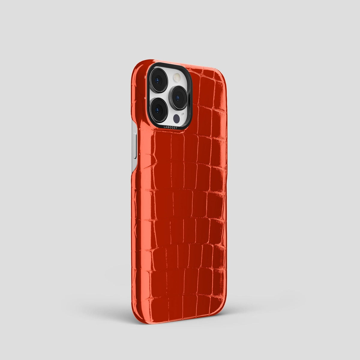 Orange iPhone 15 Pro Shiny Alligator with Black Metal -2 | Orange-Black