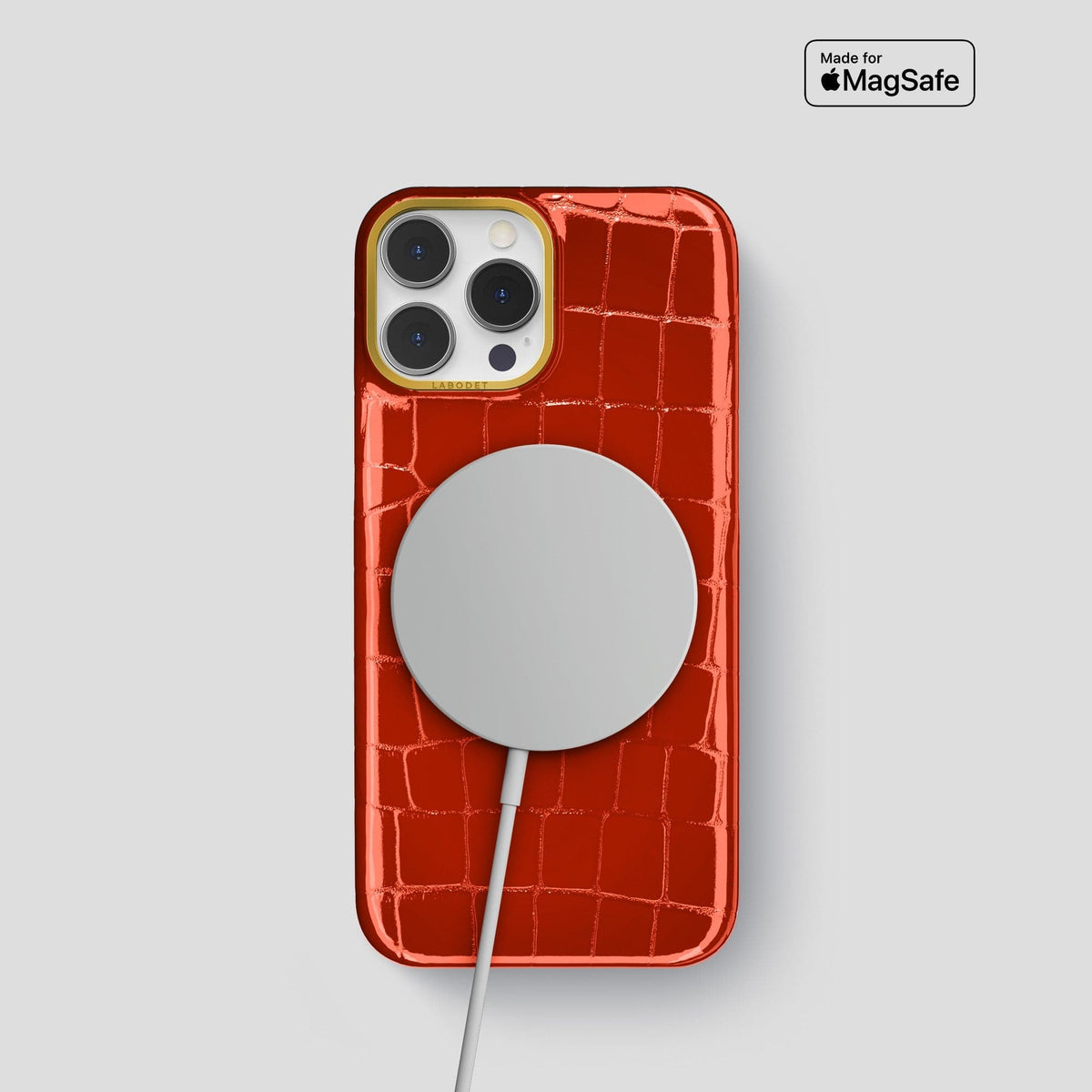 Orange iPhone 15 Pro Shiny Alligator with Gold Metal -5 | Orange-Gold