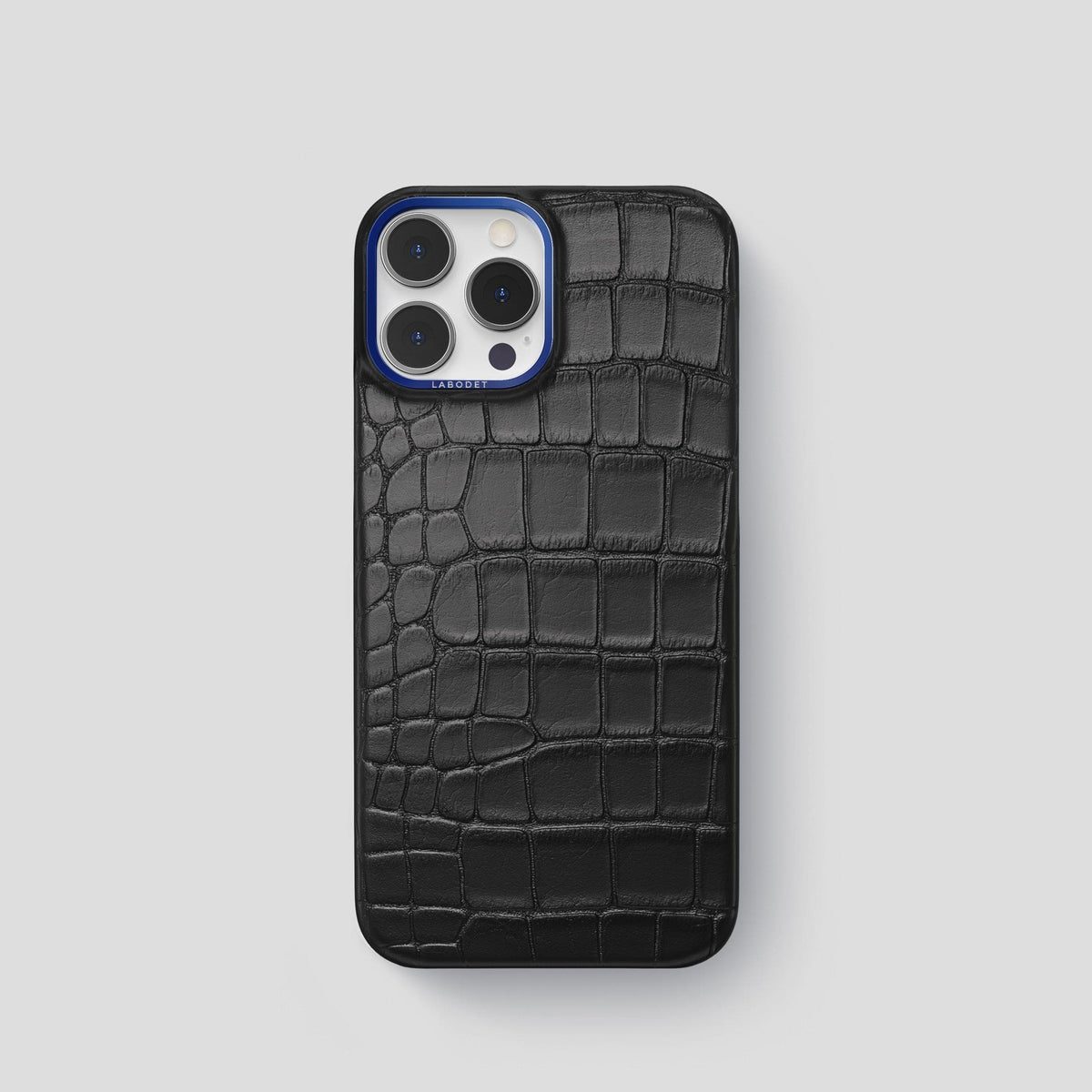 Black iPhone 15 Pro Classic Case Alligator with Blue Metal -1 | Black-Blue