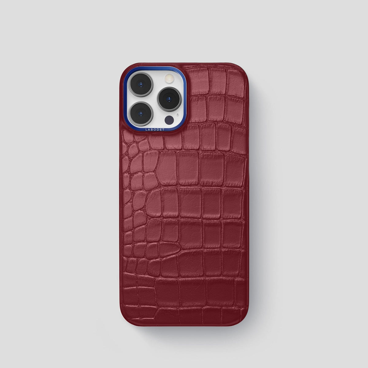 Burgundy iPhone 15 Pro Classic Case Alligator with Blue Metal -1 | Burgundy-Blue