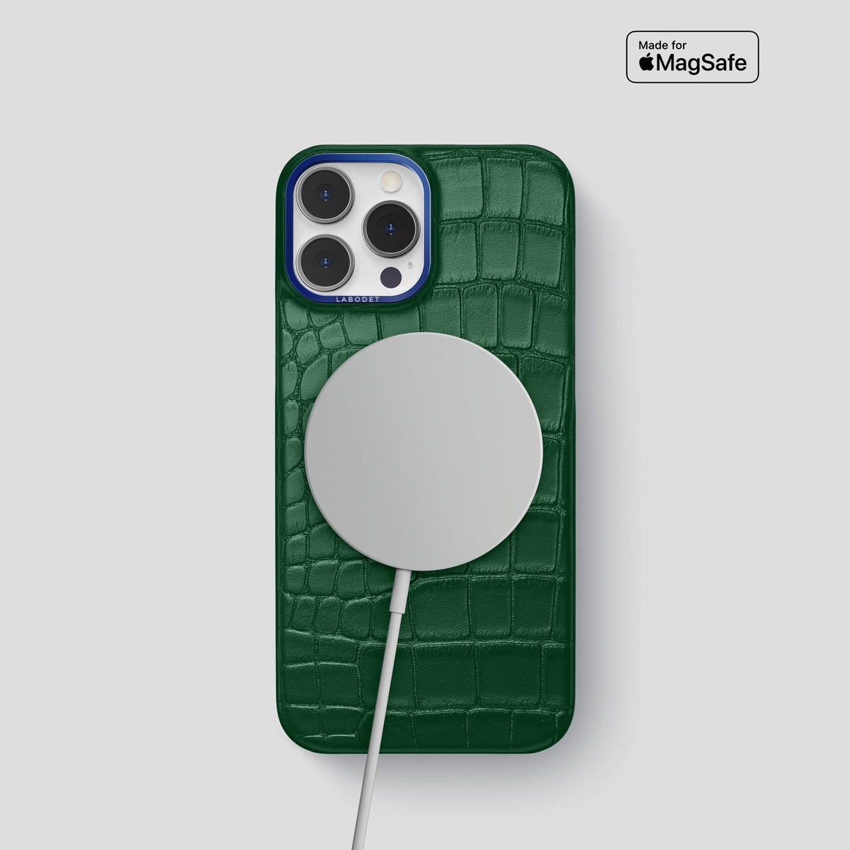 Forest-Green iPhone 15 Pro Classic Case Alligator with Blue Metal -5 | Forest-Green-Blue
