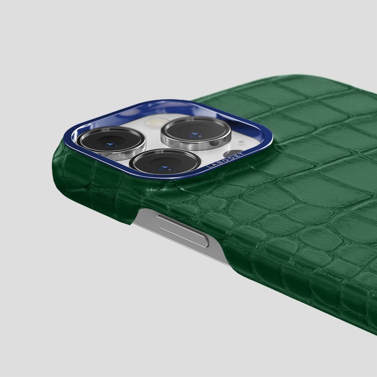 Forest-Green iPhone 15 Pro Classic Case Alligator with Blue Metal -6 | Forest-Green-Blue
