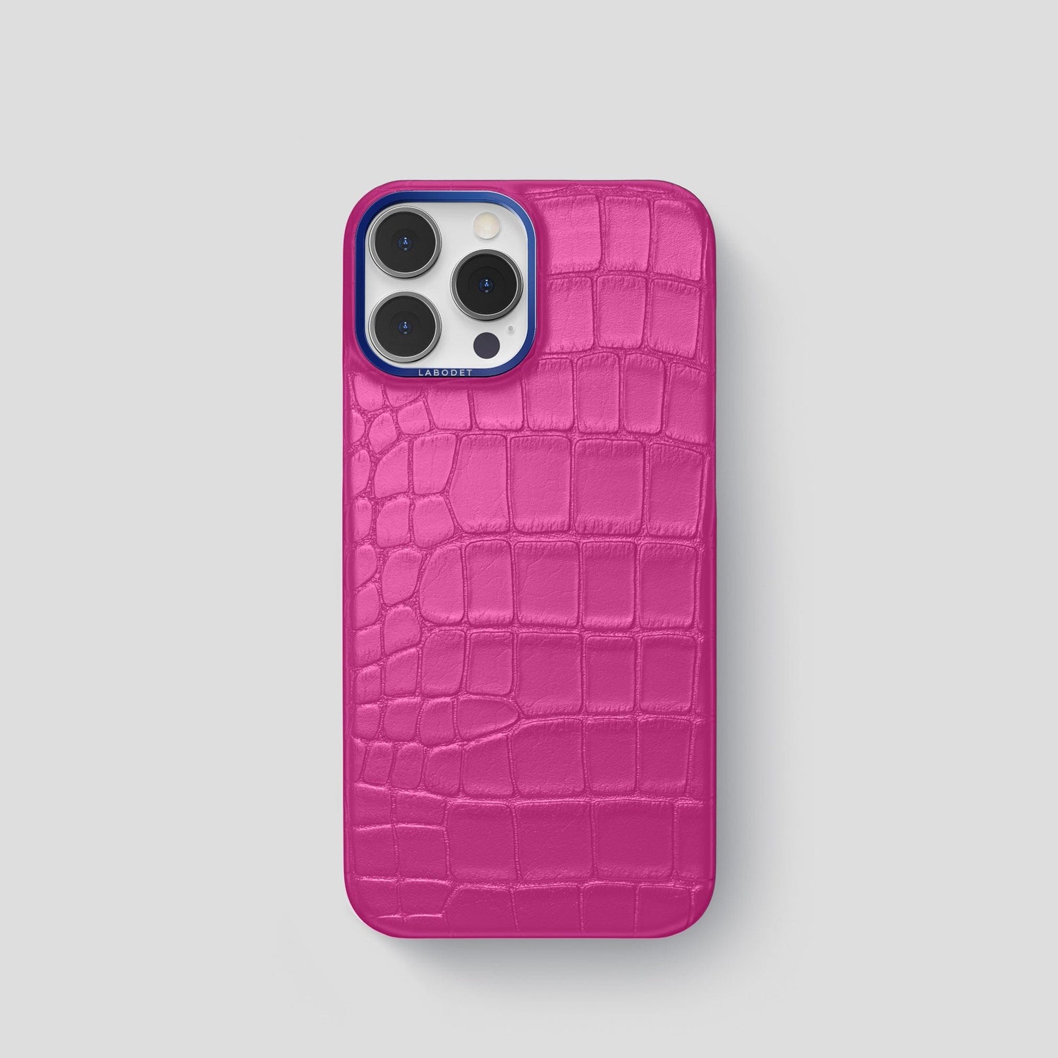 Fuchsia iPhone 15 Pro Classic Case Alligator with Blue Metal -1 | Fuchsia-Blue