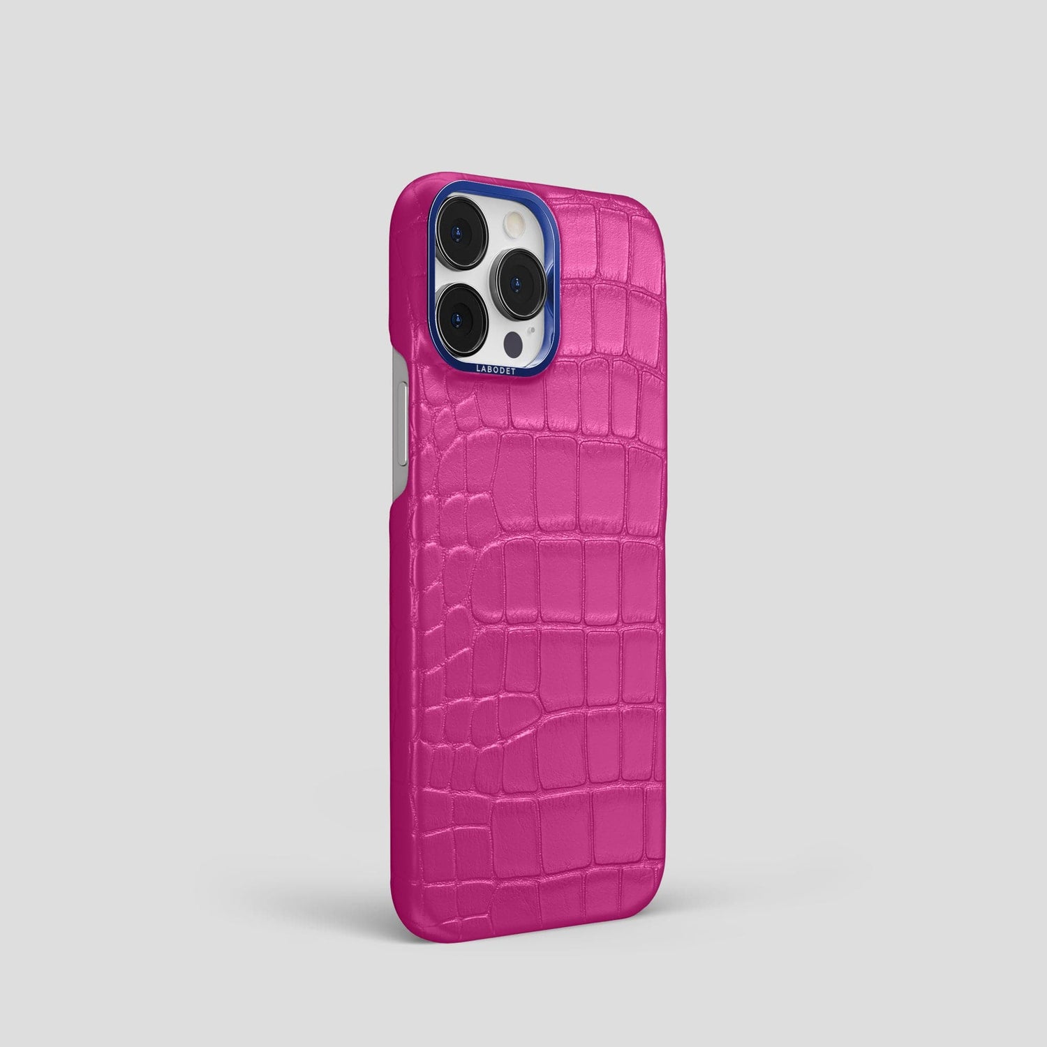 Fuchsia iPhone 15 Pro Classic Case Alligator with Blue Metal -2 | Fuchsia-Blue