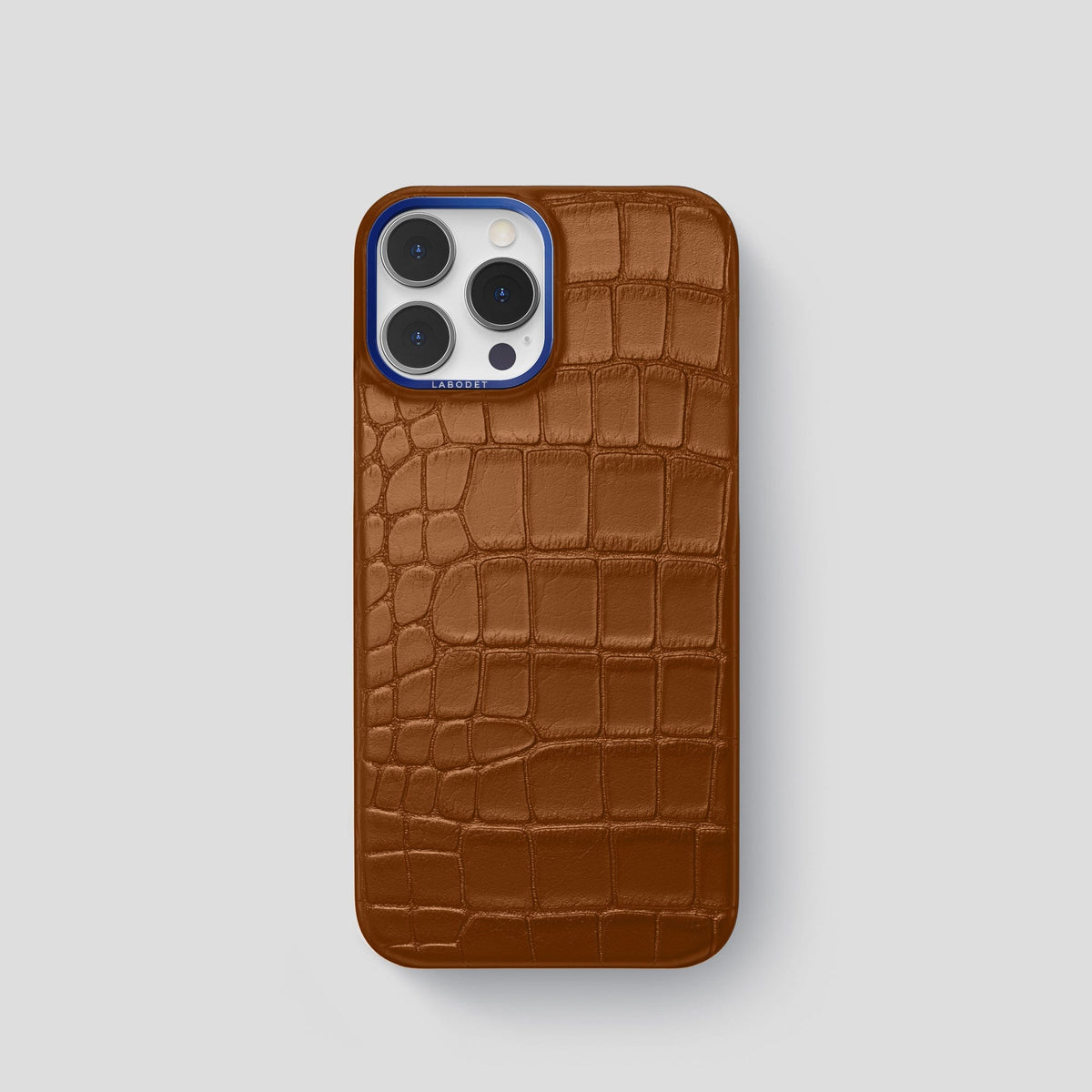 Honey iPhone 15 Pro Classic Case Alligator with Blue Metal -1 | Honey-Blue