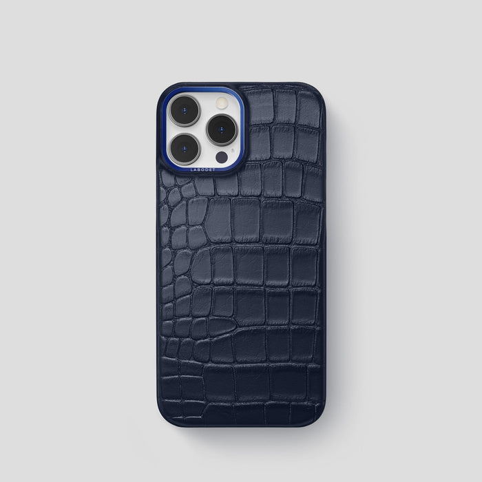 Navy Blue iPhone 15 Pro Classic Case Alligator with Blue Metal -1 | Navy-Blue-Blue