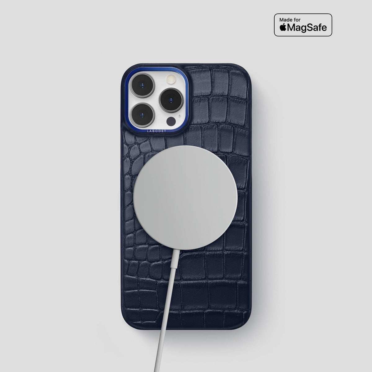Navy Blue iPhone 15 Pro Classic Case Alligator with Blue Metal -5 | Navy-Blue-Blue