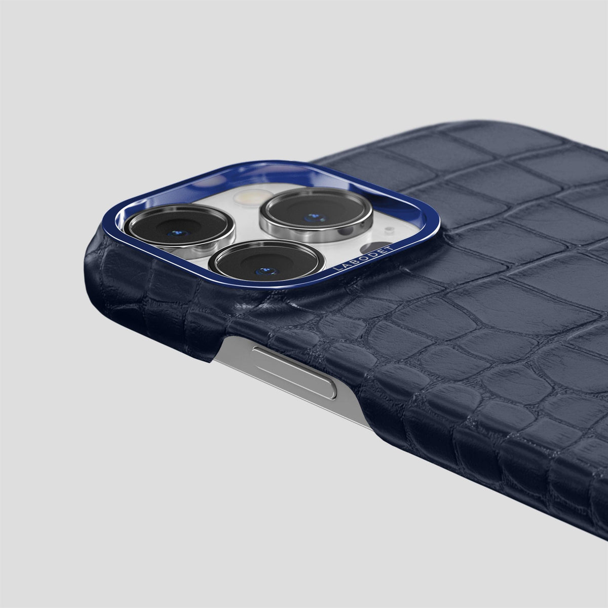 Navy Blue iPhone 15 Pro Classic Case Alligator with Blue Metal -6 | Navy-Blue-Blue
