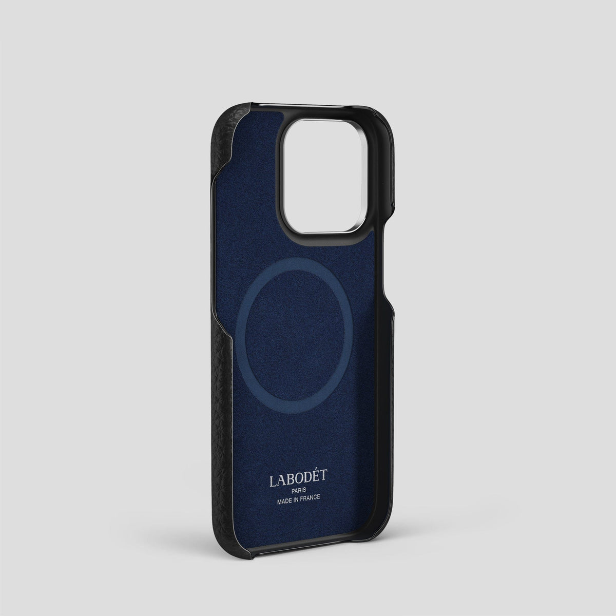 Black iPhone 15 Pro Classic Case Calf with Steel Metal -4 | Black-Steel
