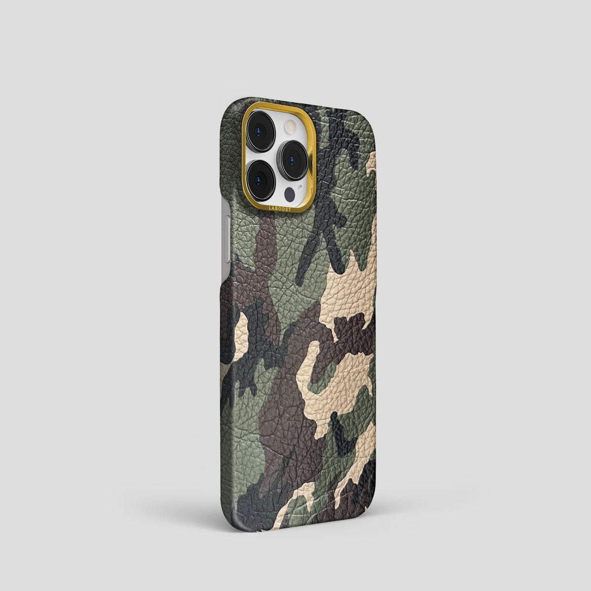 Camouflage iPhone 15 Pro Classic Case Calf with Gold Metal -2 | Camouflage-Gold