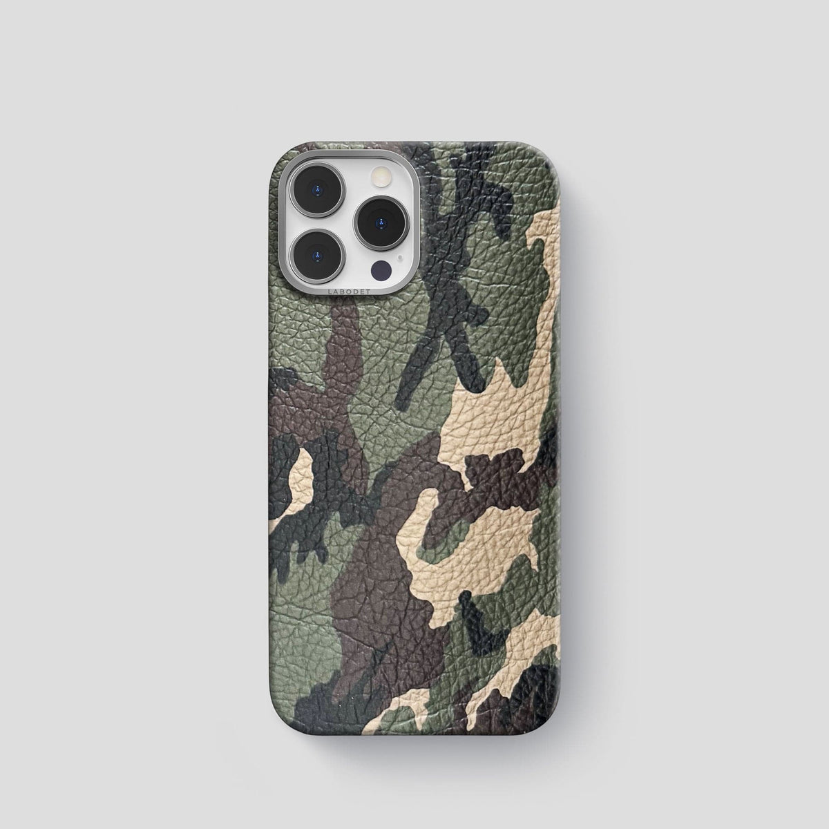 Camouflage iPhone 15 Pro Classic Case Calf with Steel Metal -1 | Camouflage-Steel