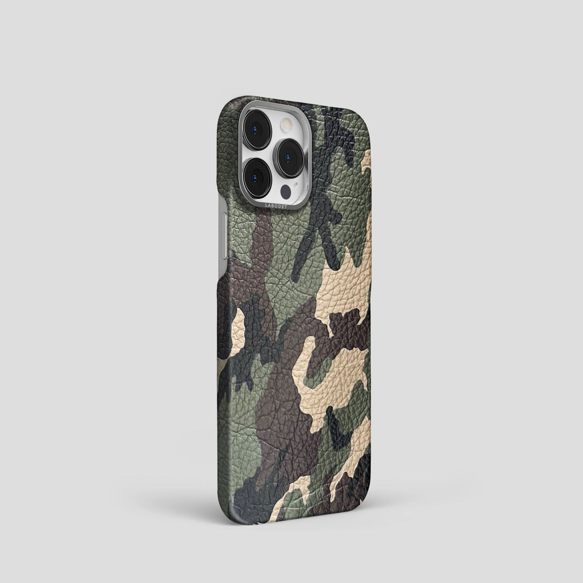 Camouflage iPhone 15 Pro Classic Case Calf with Steel Metal -2 | Camouflage-Steel