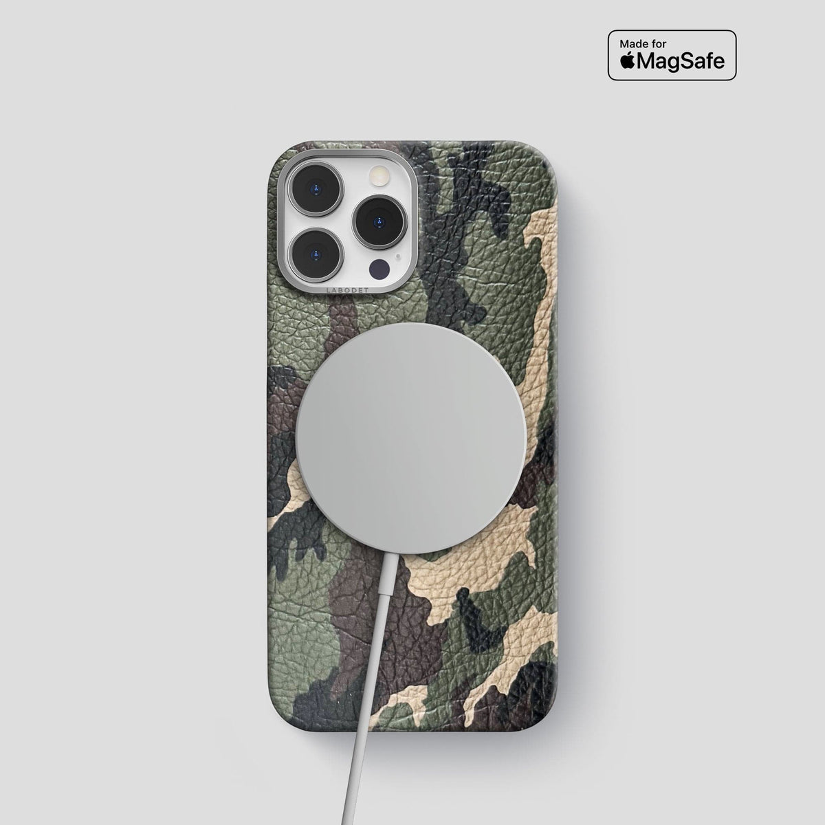 Camouflage iPhone 15 Pro Classic Case Calf with Steel Metal -5 | Camouflage-Steel