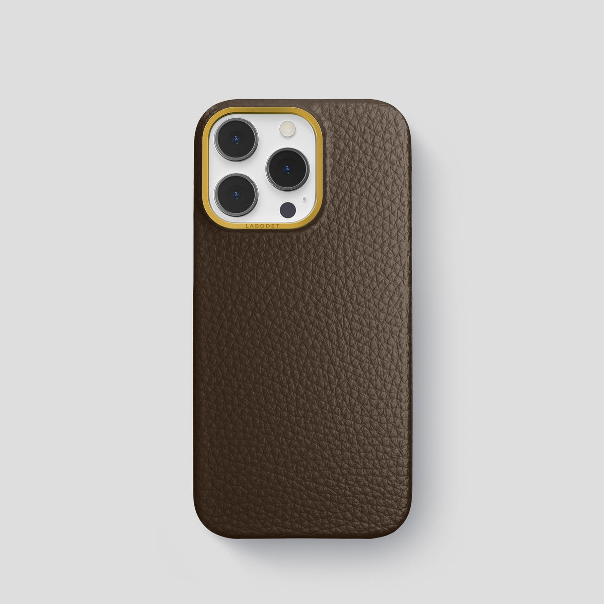 Dark Brown iPhone 15 Pro Classic Case Calf with Gold Metal -1 | Dark-Brown-Gold