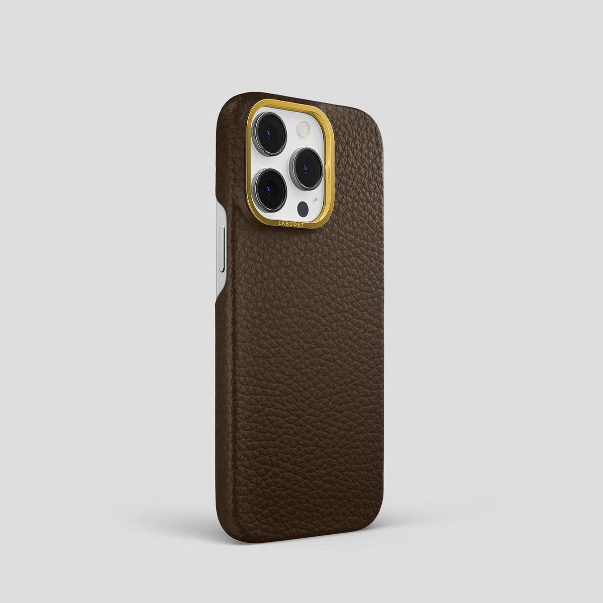 Dark Brown iPhone 15 Pro Classic Case Calf with Gold Metal -2 | Dark-Brown-Gold