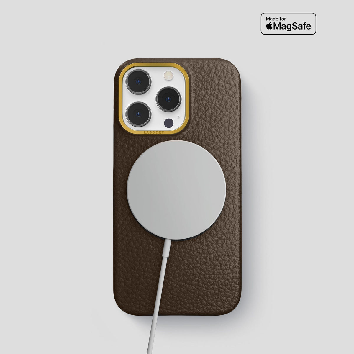 Dark Brown iPhone 15 Pro Classic Case Calf with Gold Metal -5 | Dark-Brown-Gold