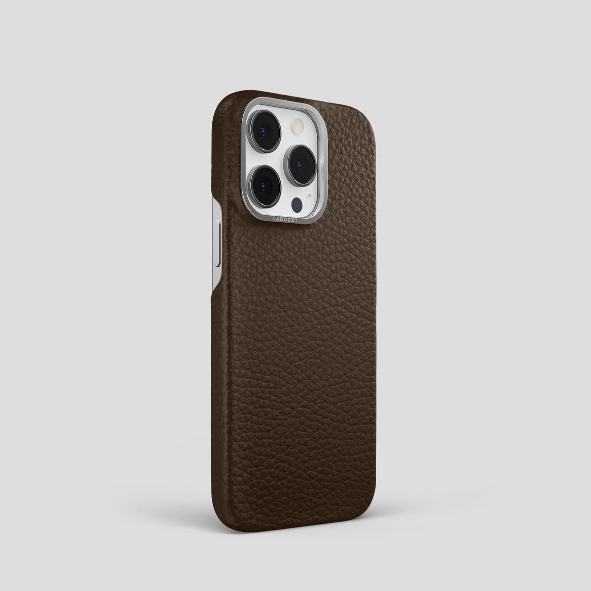 Dark Brown iPhone 15 Pro Classic Case Calf with Steel Metal -2 | Dark-Brown-Steel
