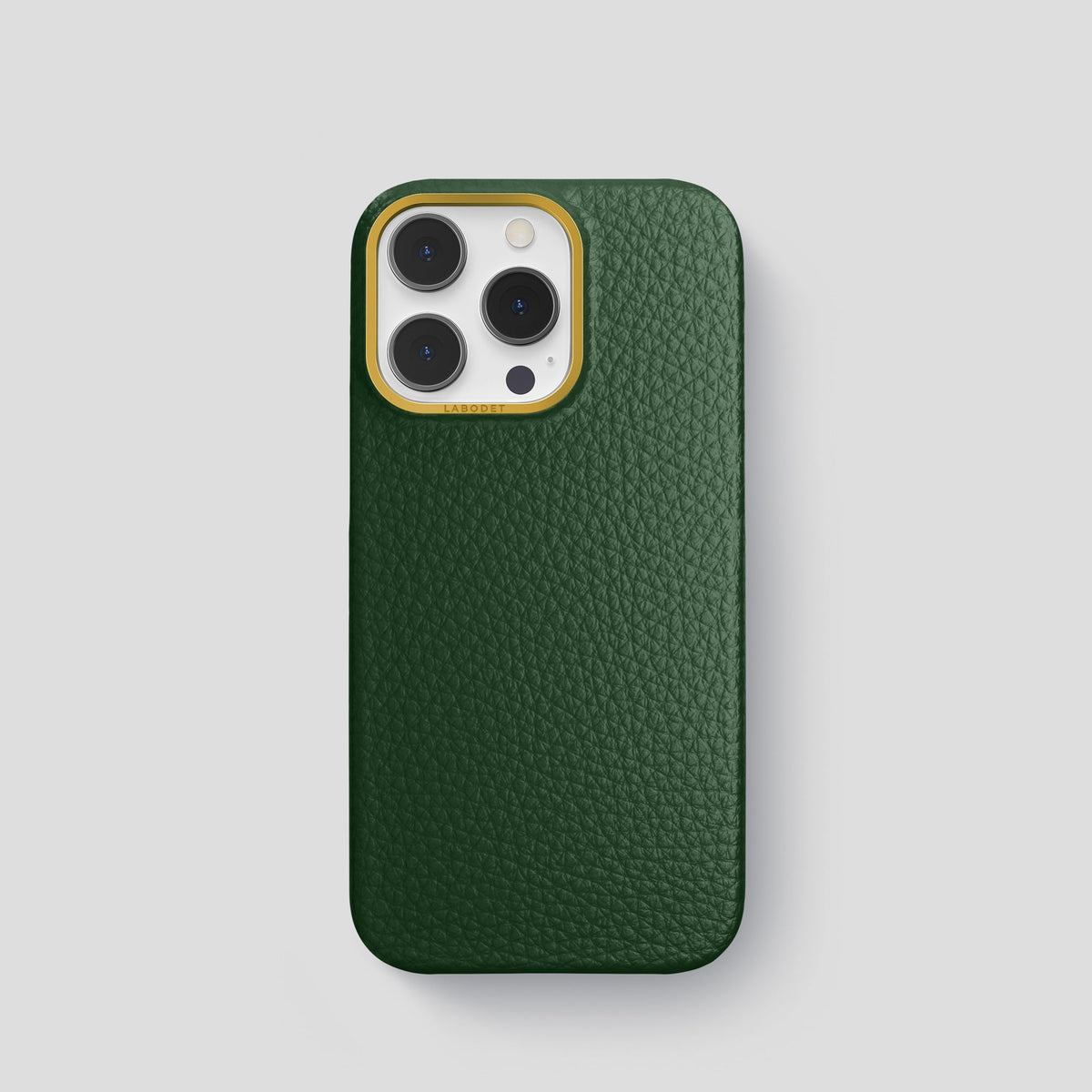 Dark Green iPhone 15 Pro Classic Case Calf with Gold Metal -1 | Dark-Green-Gold