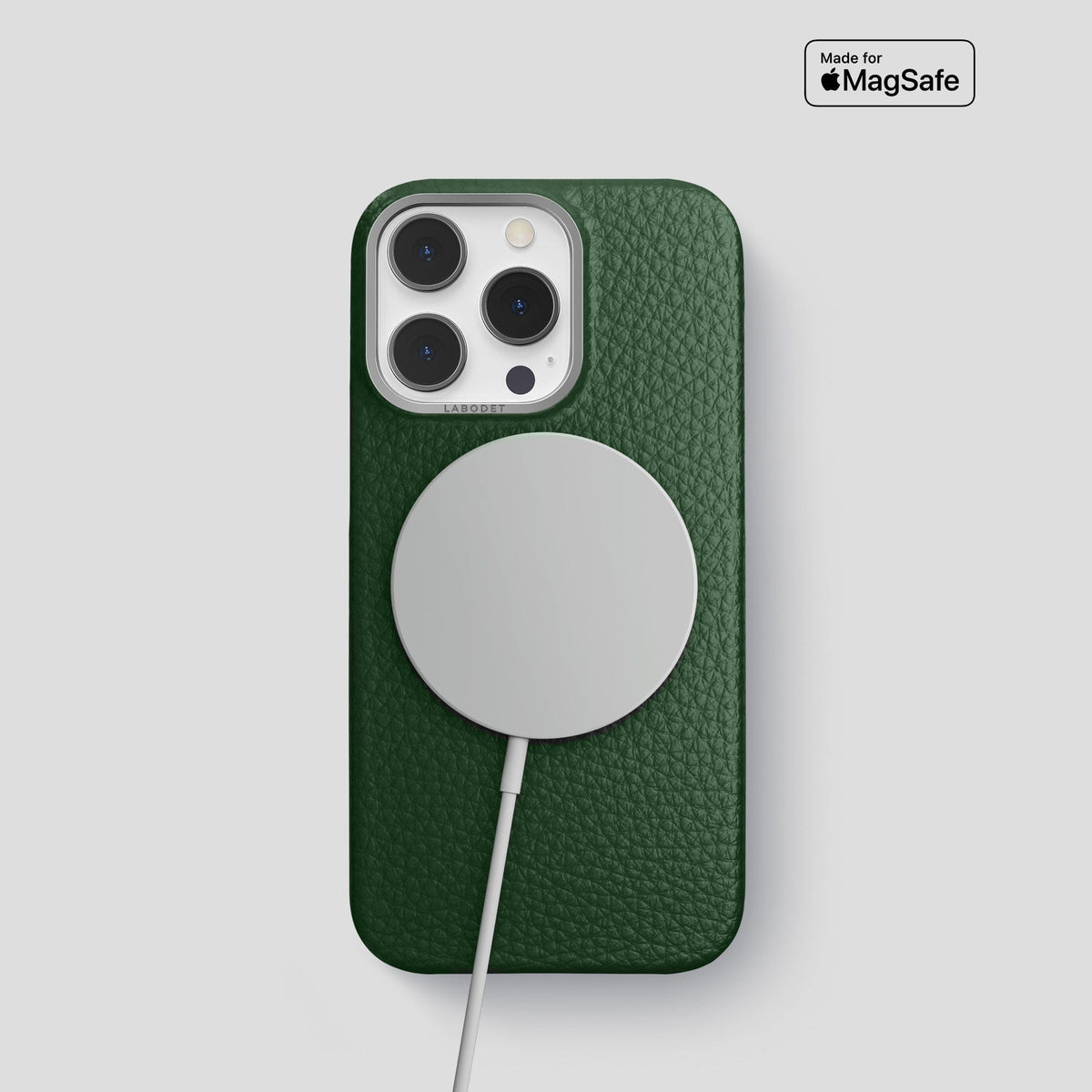 Dark Green iPhone 15 Pro Classic Case Calf with Steel Metal -5 | Dark-Green-Steel