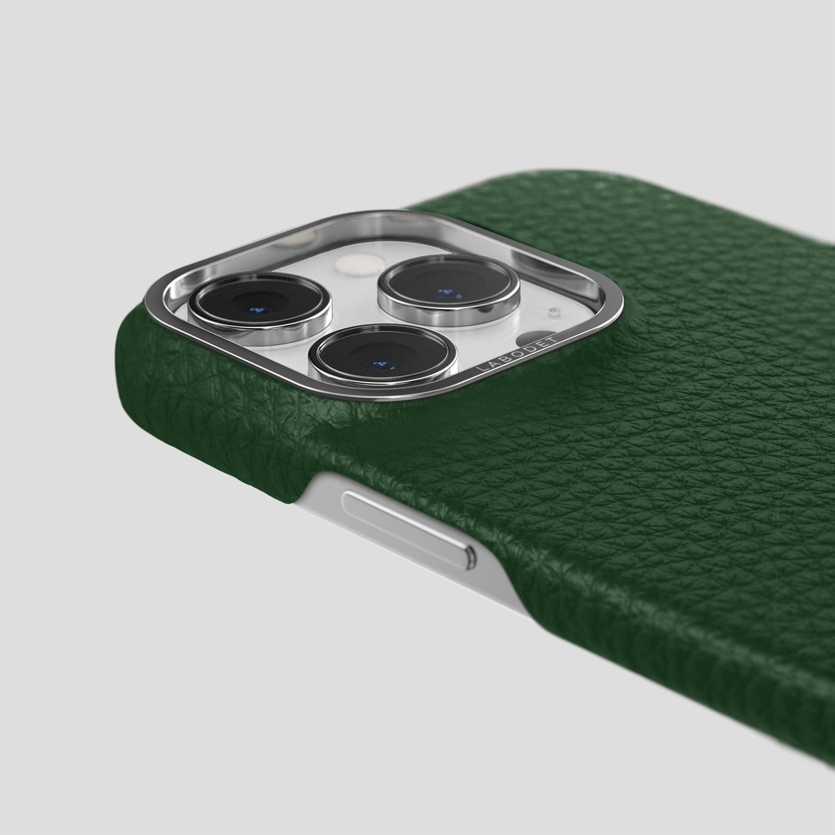 Dark Green iPhone 15 Pro Classic Case Calf with Steel Metal -6 | Dark-Green-Steel