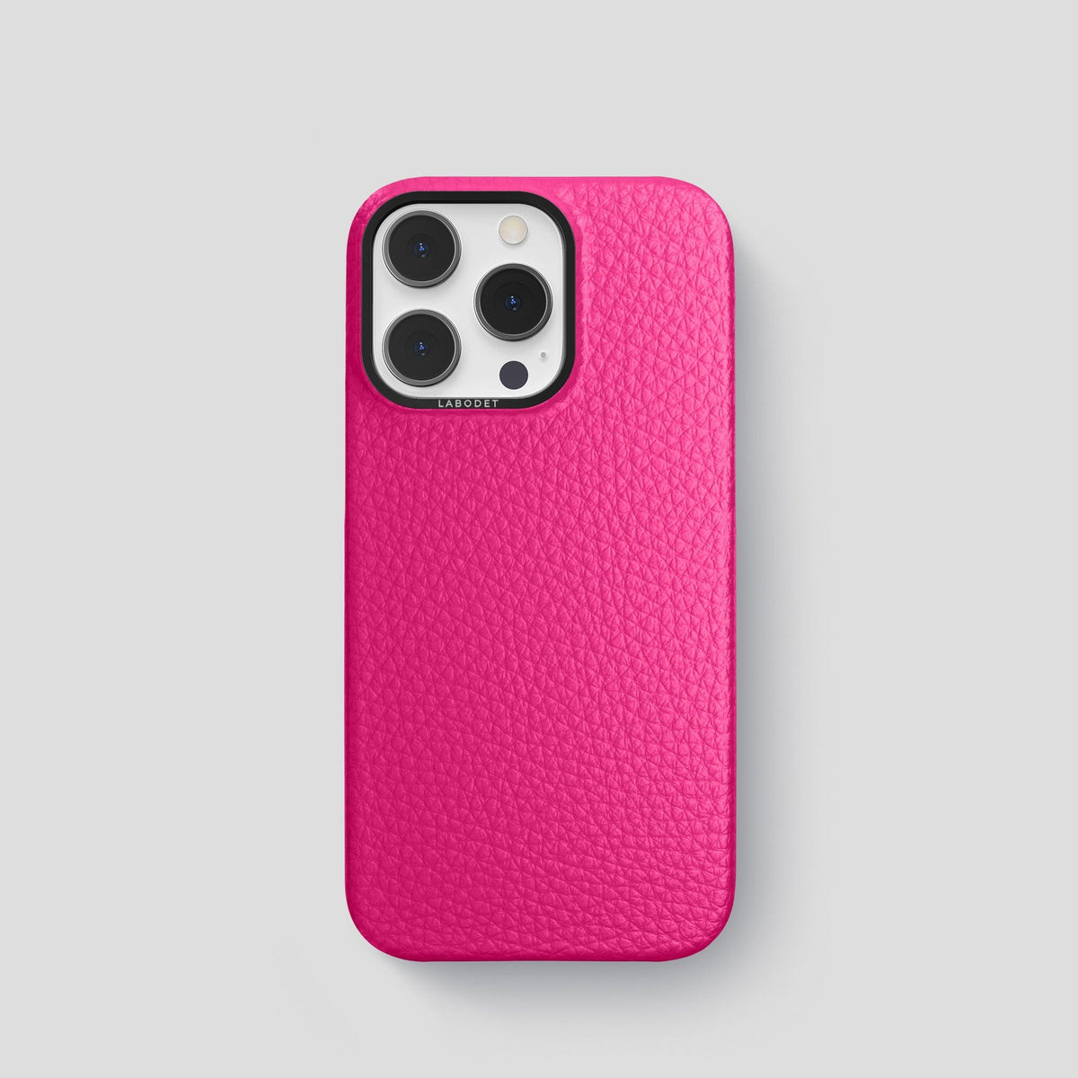 Magenta iPhone 15 Pro Classic Case Calf with Black Metal -1 | Magenta-Black