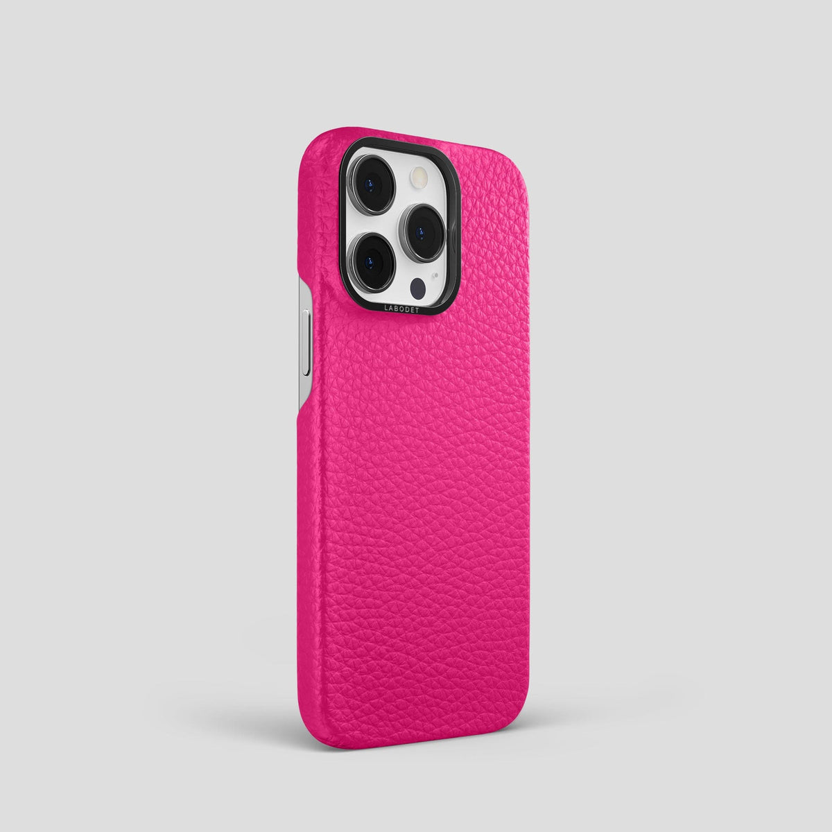 Magenta iPhone 15 Pro Classic Case Calf with Black Metal -2 | Magenta-Black
