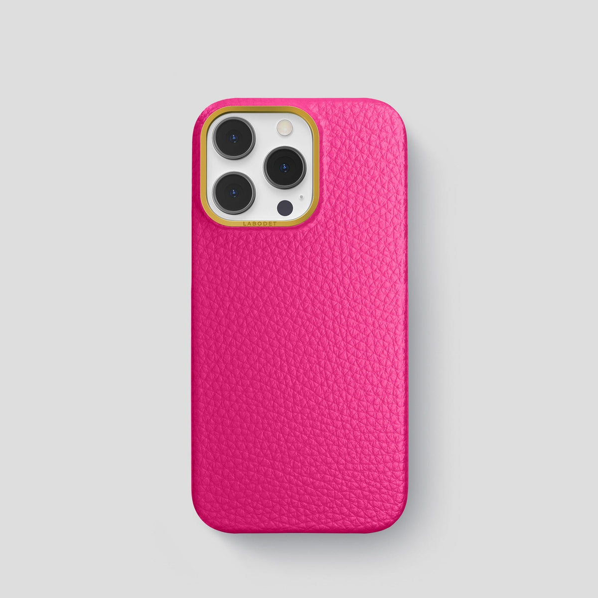 Magenta iPhone 15 Pro Classic Case Calf with Gold Metal -1 | Magenta-Gold