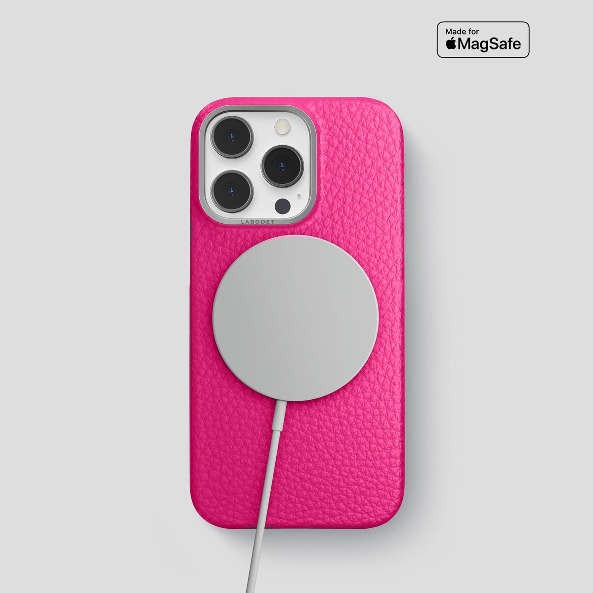 Magenta iPhone 15 Pro Classic Case Calf with Steel Metal -5 | Magenta-Steel