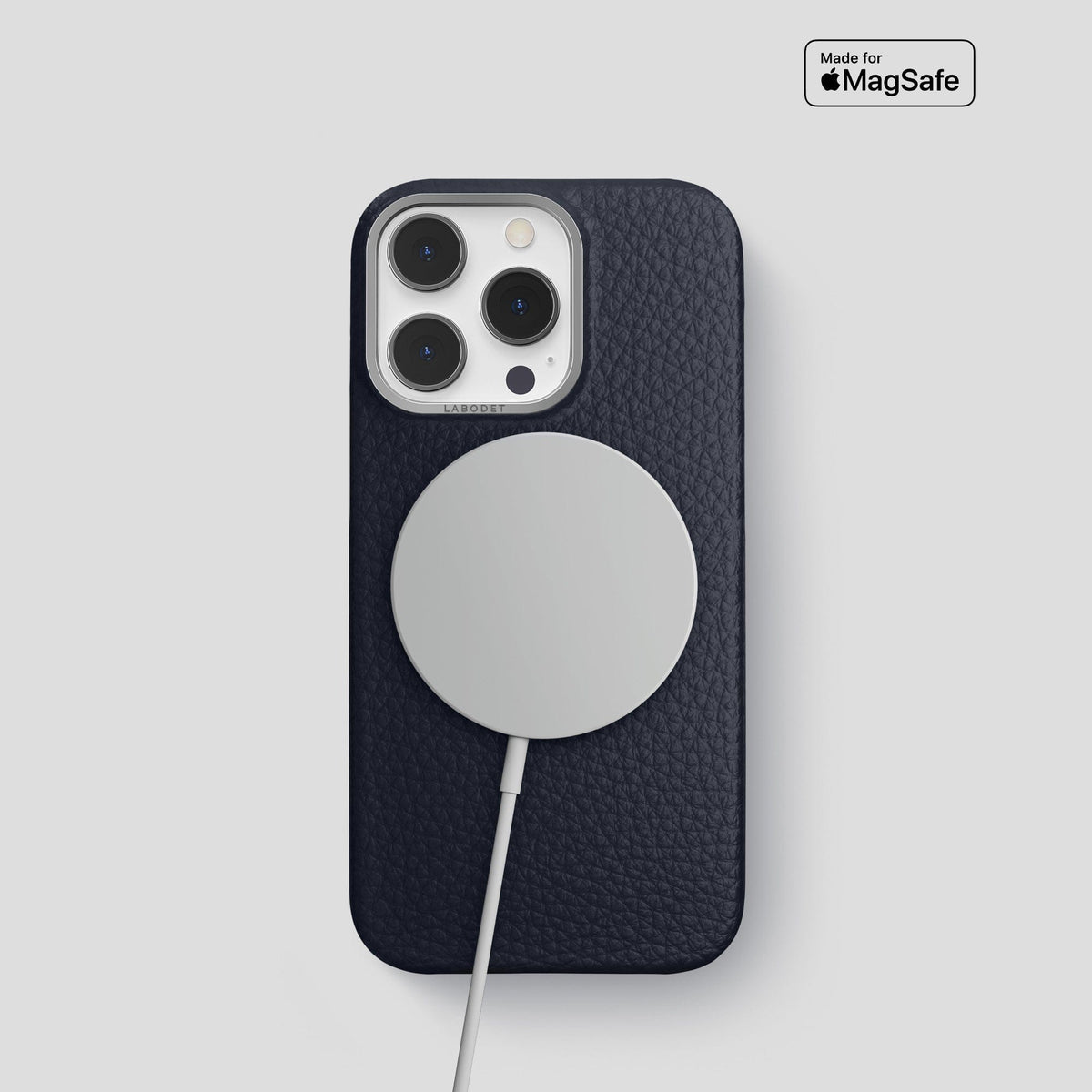 Marine iPhone 15 Pro Classic Case Calf with Steel Metal -5 | Marine-Steel