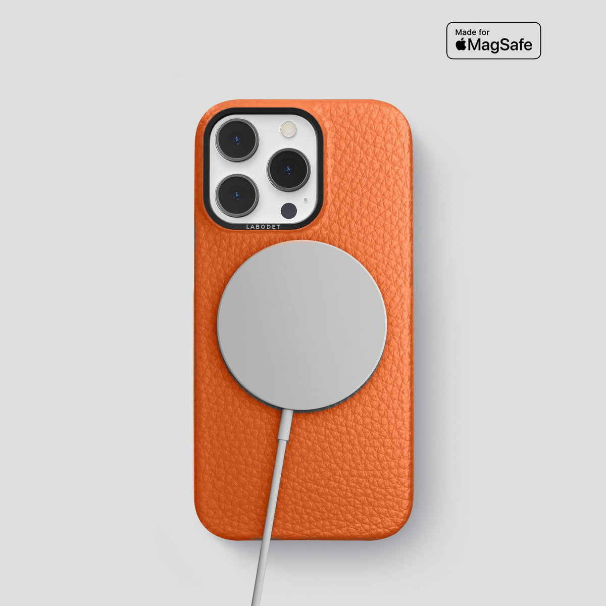 Orange iPhone 15 Pro Classic Case Calf with Black Metal -5 | Orange-Black