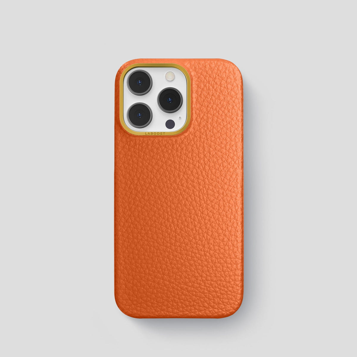 Orange iPhone 15 Pro Classic Case Calf with Gold Metal -1 | Orange-Gold