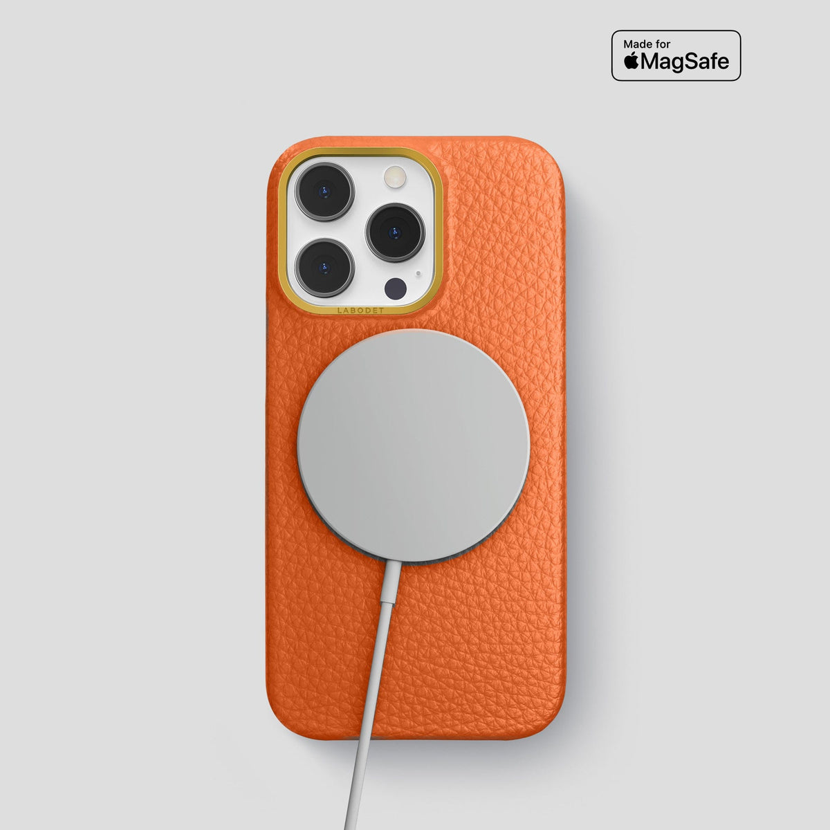 Orange iPhone 15 Pro Classic Case Calf with Gold Metal -5 | Orange-Gold